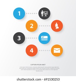 Job Icons Set. Collection Of Presenting Man, Envelope, Work Man And Other Elements. Also Includes Symbols Such As Man, Bank, Card.