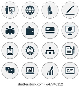 Job Icons Set. Collection Of Statistics, Identification, Pen And Other Elements. Also Includes Symbols Such As Global, Id, Signing.