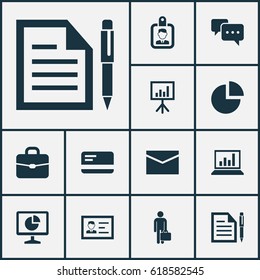 Job Icons Set. Collection Of Suitcase, Presentation Board, Payment And Other Elements. Also Includes Symbols Such As Card, Id, Letter.