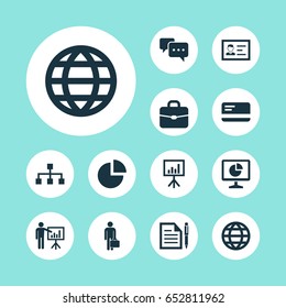 Job Icons Set. Collection Of Suitcase, Pie Bar, Work Man And Other Elements. Also Includes Symbols Such As Suitcase, Statistic, Card.