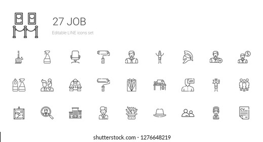job icons set. Collection of job with user, hat, employee, office, job search, painting, desk, suit, paint roller, team, users, window cleaner. Editable and scalable job icons.
