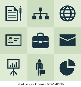 Job Icons Set. Collection Of Work Man, Contract, Pie Bar And Other Elements. Also Includes Symbols Such As Identification, Circle, Graph.