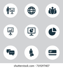 Job Icons Set. Collection Of Work Man, Presenting Man, Chatting And Other Elements. Also Includes Symbols Such As Circle, Chatting, Message.