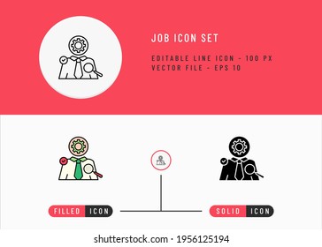 Job icons set editable stroke vector illustration. Employment business symbol. Icon line style on isolated background for ui mobile app, web design, and presentation.