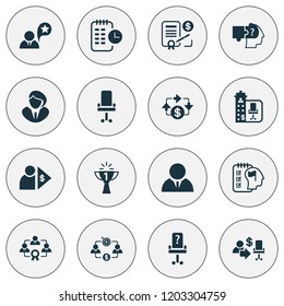 Job icons set with effective teamwork, office chair, job performance and other teamwork elements. Isolated vector illustration job icons.