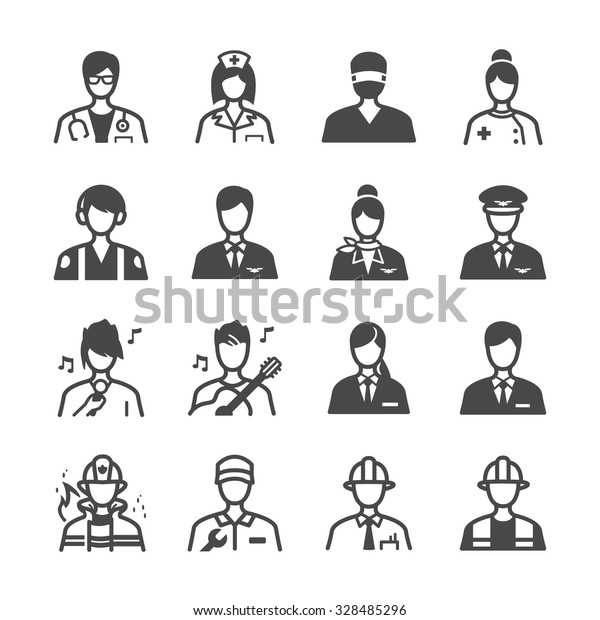 job icons set included icons occupations stock vector job occupations