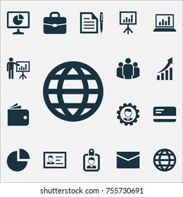 Job Icons Set. Includes Icons Such As Presentation Board, Suitcase, Payment And Other.