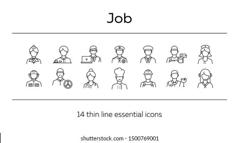 Job icons. Set of line icons on white background. Call center operator, manager, policeman. Profession concept. Vector illustration can be used for topics like career, service, occupation