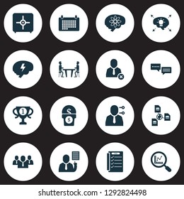 Job icons set with remove worker, research, 5-star review and other strongbox elements. Isolated vector illustration job icons.