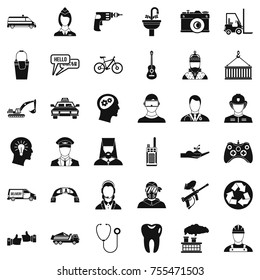 Job icons set. Simple style of 36 profession vector icons for web isolated on white background