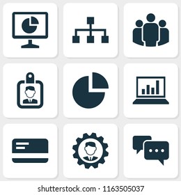 Job icons set with structure, analytics, team and other id badge elements. Isolated vector illustration job icons.