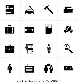 Job icons. vector collection filled job icons. includes symbols such as businessman, cv, businessmen communication, case, handshake. use for web, mobile and ui design.