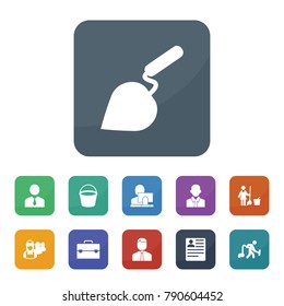 Job icons. vector collection filled job icons such as businessman, cv, floor wash, man with vacuum cleaner, maid, user and computer, bucket, trowel