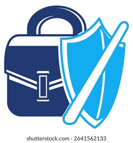 Job Insecurity icon represented by briefcase, shield, cross mark Dualtone style.