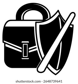 Icono de inseguridad en el trabajo representado por maletín, escudo, marca cruzada.