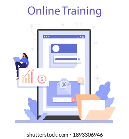 Job instruction online service or platform. Personnel management. Providing new empolyee with company information. Online training. Isolated flat vector illustration