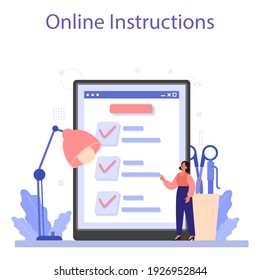 Job instruction online service or platform. Personnel management. Providing new empolyee with company information. Online instructions. Isolated flat vector illustration