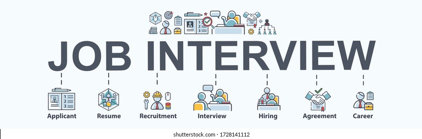 Job interview banner web icon for ิbusiness working and company, applicant, resume, recruitment, hiring, agreement, career and organization. Minimal vector infographic.