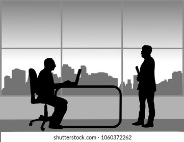 Job interview between the unemployed and businessman in the office, one in the series of similar images silhouette