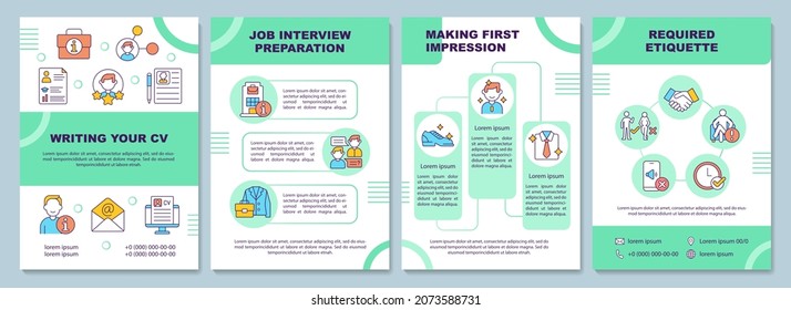 Job interview brochure template. Candidate interviewing. Flyer, booklet, leaflet print, cover design with linear icons. Vector layouts for presentation, annual reports, advertisement pages