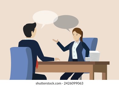 Job interview, business discussion meeting or recruitment manager, candidate answer question, hiring concept, business people answer question in job interview.