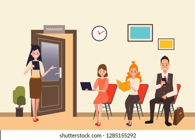 Job interview business human resource. People sitting on the chairs. 