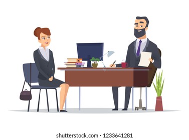 Job interview. Business office meeting hr managers directors chief vector concept characters