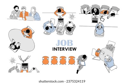 Job interview business scene vector isolated set.