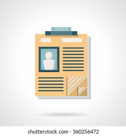 Job interview. Candidate selection, human resources management. Finding professional staff. Headhunting button. Flat color style vector icon.  Element for web design, business, mobile app.