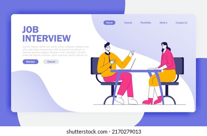 Job Interview For Company Team Landing Page. Vector Illustration Concept Job Interview For Landing Page, ui ux, web, mobile app, poster, ads