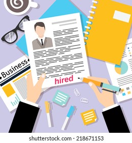 Job interview concept with business cv resume vector illustration