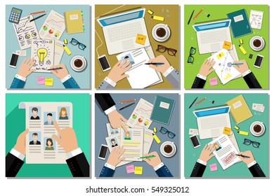 Job interview concept with business cv resume. Business set. Flat vector illustration