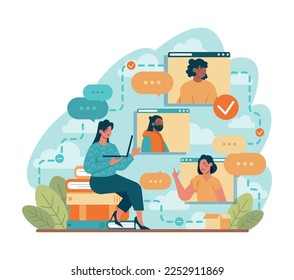 Concepto de entrevista de trabajo. Idea del procedimiento de contratación y contratación. Reclutador que busca a un candidato para un puesto de trabajo, entrevistando a los postulantes a la vacante. Ilustración vectorial plana