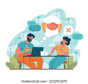 Job interview concept. Idea of recruitment and hiring procedure. Recruiter searching for a job candidate, interviewing vacancy applicants. Flat vector illustration