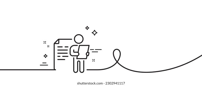 Job interview document line icon. Continuous one line with curl. CV file page sign. Office workflow symbol. Job interview single outline ribbon. Loop curve pattern. Vector