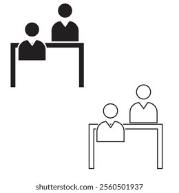 Job interview editable stroke outline and solid icon isolated on white background . vector illustration. EPS 10  AI