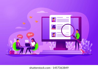 Job interview. Employee hiring. HR management. Employment service. Candidates seeker. Human resources, HR team work, headhunter service concept. Vector isolated concept creative illustration