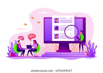 Job interview. Employee hiring. HR management. Employment service. Candidates seeker. Human resources, HR team work, headhunter service concept. Vector isolated concept creative illustration