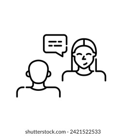 Job interview. Female candidate presenting her qualification to male human resources employee. Pixel perfect vector