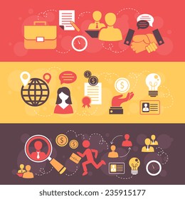 Job interview flat banner horizontal set with salary meeting contract isolated vector illustration