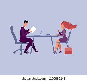 Job interview. Hiring people. man and woman are sitting opposite each other.