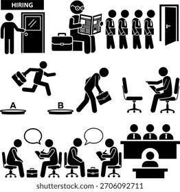 Ícones do Pictograma da Figura do Processo de Recrutamento de Admissão da Entrevista de Cargo Definidos