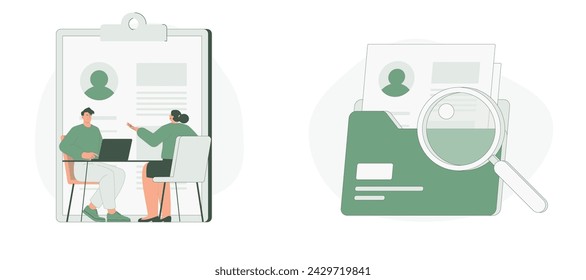 Job Interview and Human Resources. Flat Cartoon Vector Illustration. Vector illustration, suitable for web landing page, ui, mobile app.