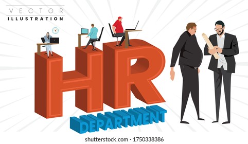 Job Interview, Human Resources or HR Company Department Vector Concept with workers at desk and talking.