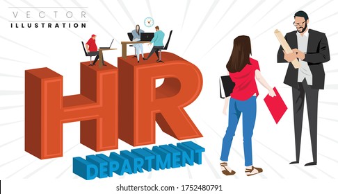 Entrevista laboral, Concepto de Vector del Departamento de Recursos Humanos o de la Empresa de Recursos Humanos con los trabajadores en el escritorio y hablando.