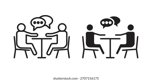 Ícone de entrevista de emprego em um projeto de vetor traçado preto e versão sólida plana em fundo branco