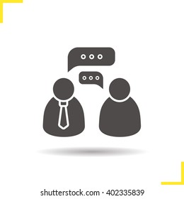 Job Interview Icon. Drop Shadow Speakers Silhouette Symbol. Business Talk. Two People Speaking. Dialog. Boss And Employee Conversation. Vector Isolated Illustration