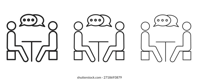 Icono de entrevista de trabajo logo negro pictograma conjunto. delgada línea delineado arte.