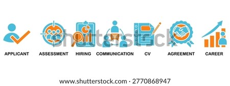 Job interview icon set Aqua Orange Flat Design, Vector Illustration concept relate to icon of applicant, assessment, hiring, communication, cv, agreement and career
