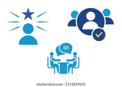 colección de conjunto de iconos de entrevista de trabajo en estilo de color dual de glifo sólido. paquete contiene confianza, candidato, empleador, pregunta, respuesta, diálogo, icono